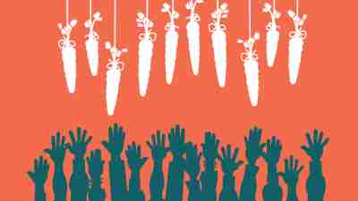 An illustration of hands reaching for carrots. Desirable incentives are one way to motivate a teenager.