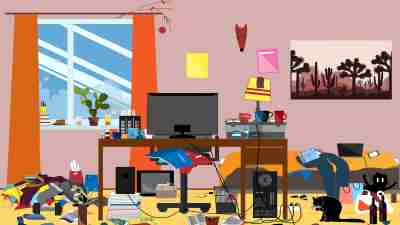 An illustration of a disorganized home that needs decluttering.