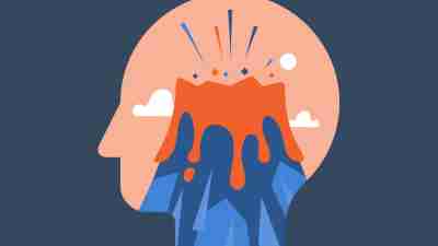 conceptual image of How to Control Anger and ADHD Emotional Reactivity. Image of a head with erupting volcano