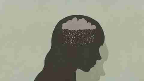Silhouette sad woman with rain clouds in head