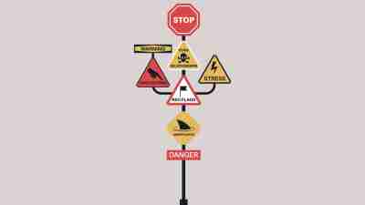A road signpost with warning signs, relationships difficulties, alarming red flags