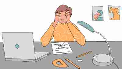 Illustration of a child frustrated by his homework.