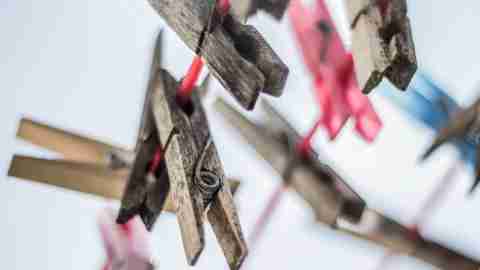Clothespins on a line to help a child get organized